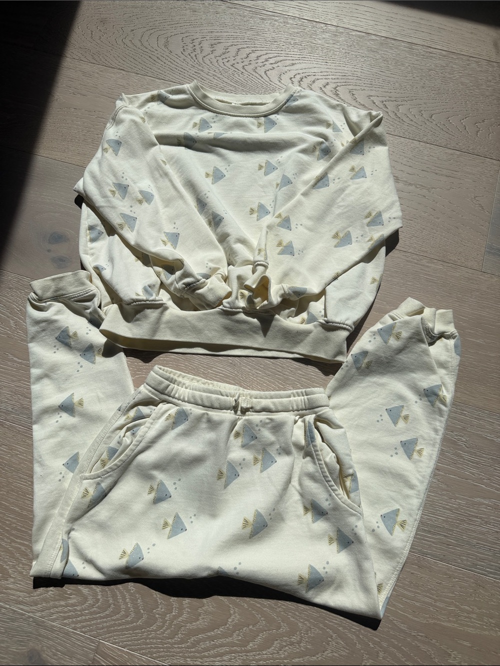 Rylee + Cru Cream Pajama Set with Blue and Yellow Triangle Print